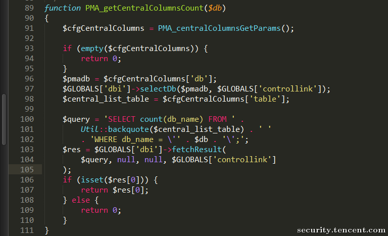 跟进 PMA_getCentralColumnsCount