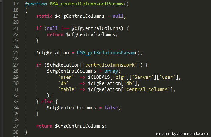 跟进 PMA_centralColumnsGetParams